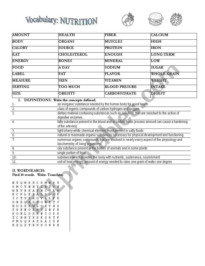 Nutrition worksheet