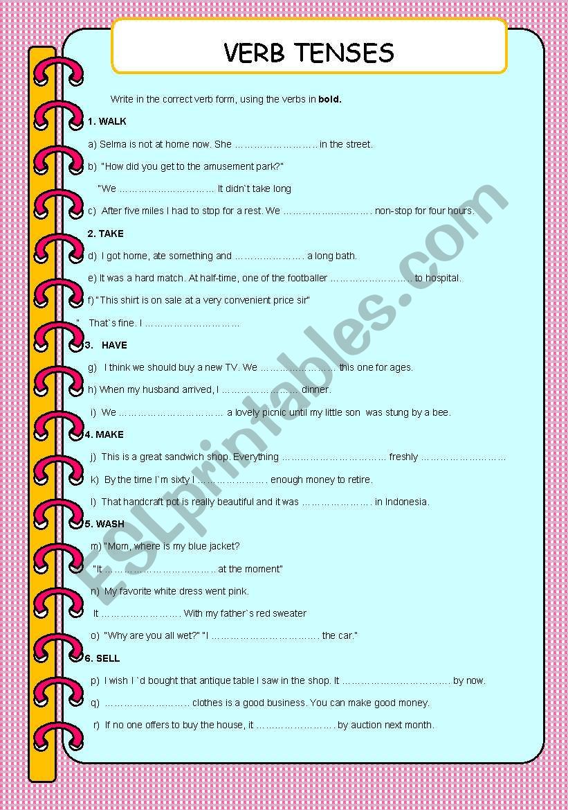 Identify Tenses Worksheet