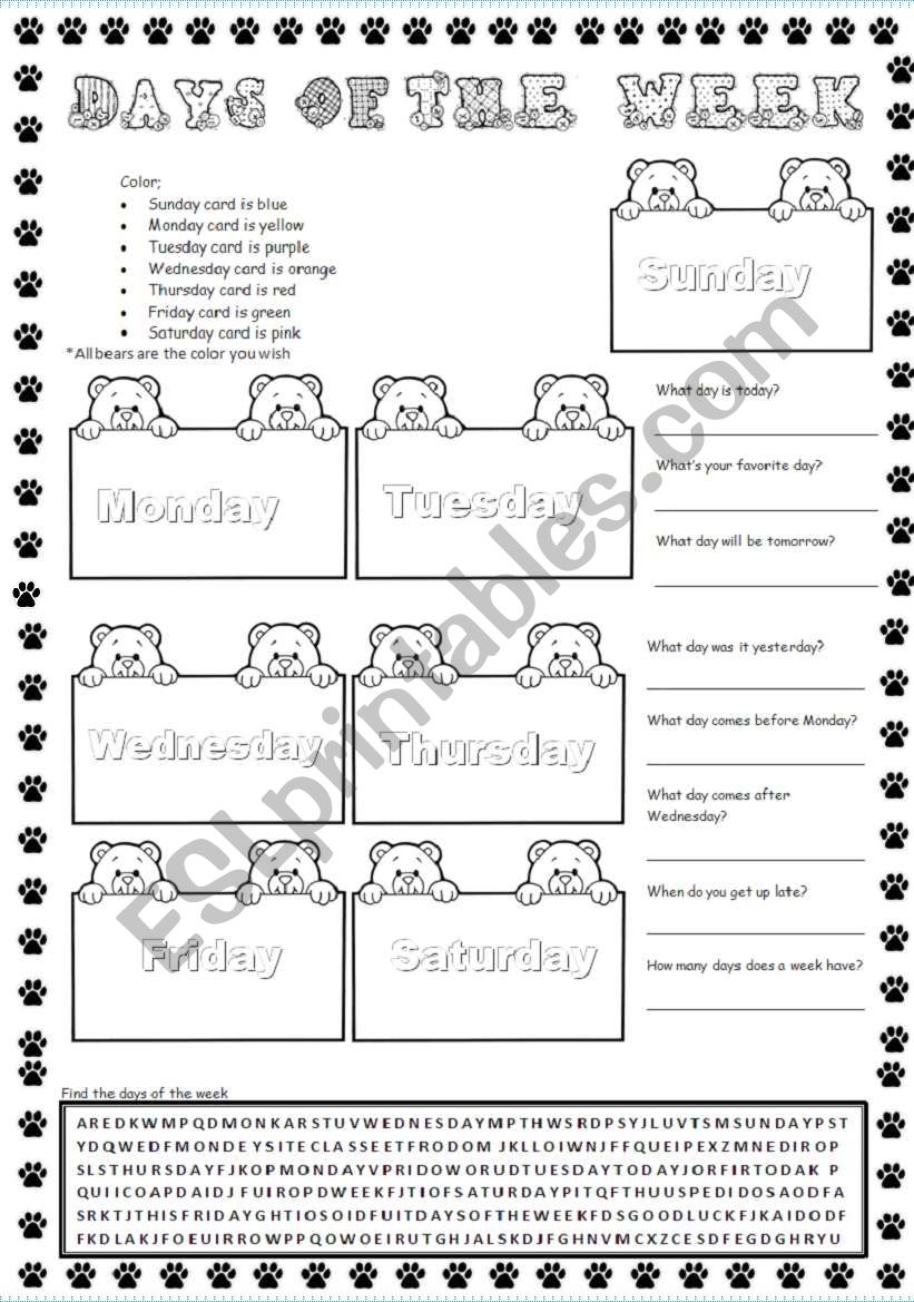 Days of the week worksheet