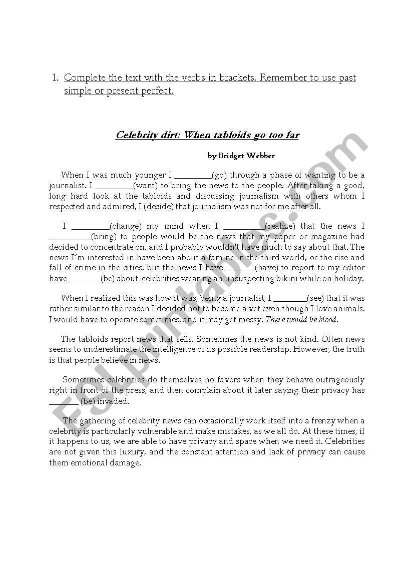Paparazzi worksheet