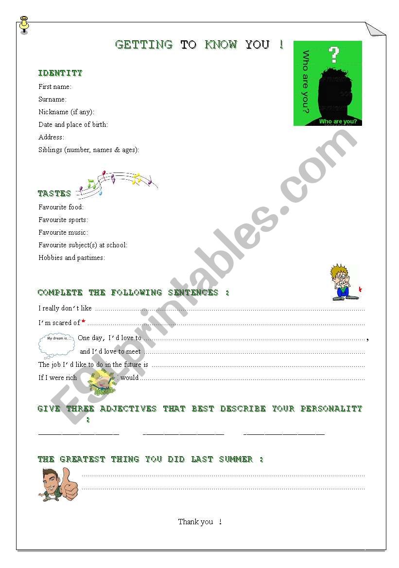 Getting to know you - Student ID Form