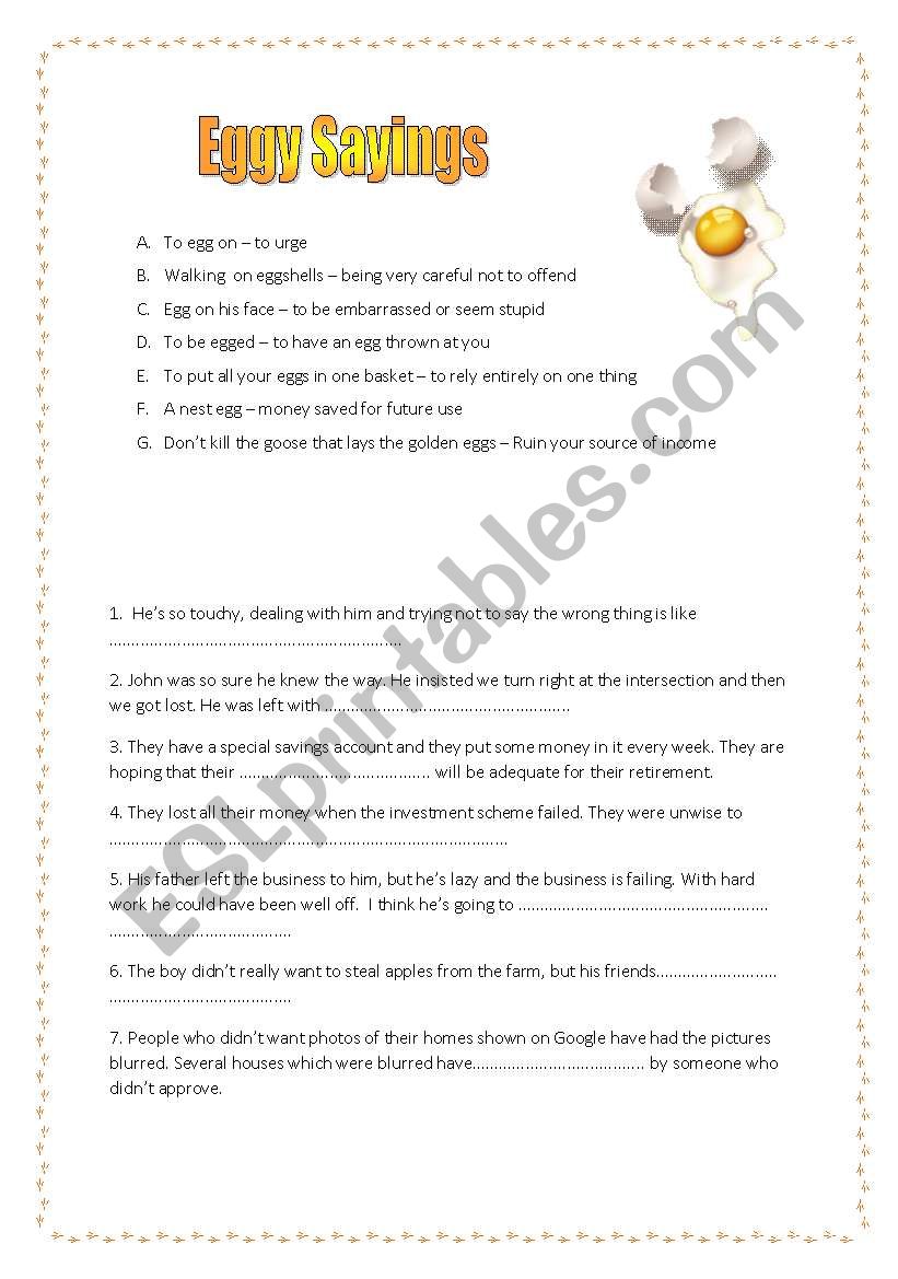 Eggy Sayings worksheet