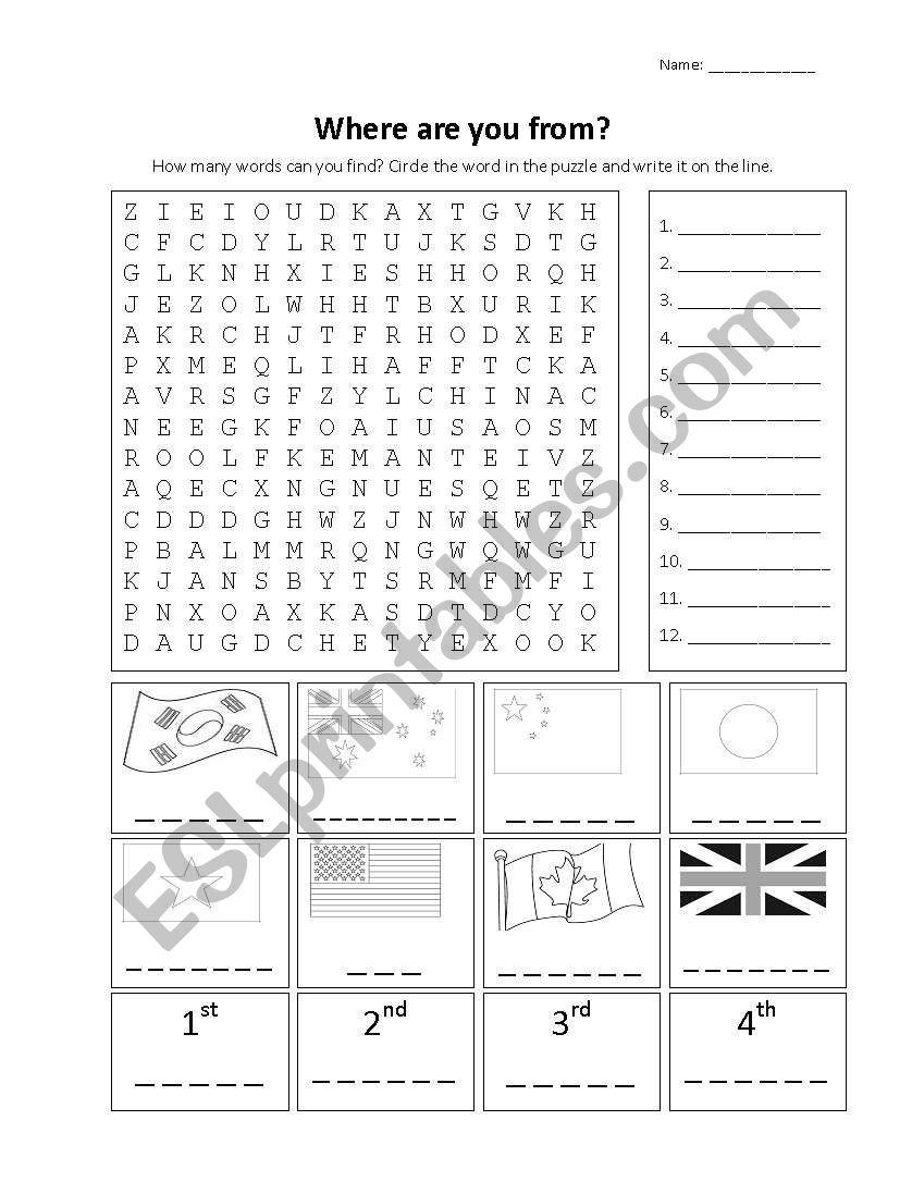 Country Names Puzzle worksheet