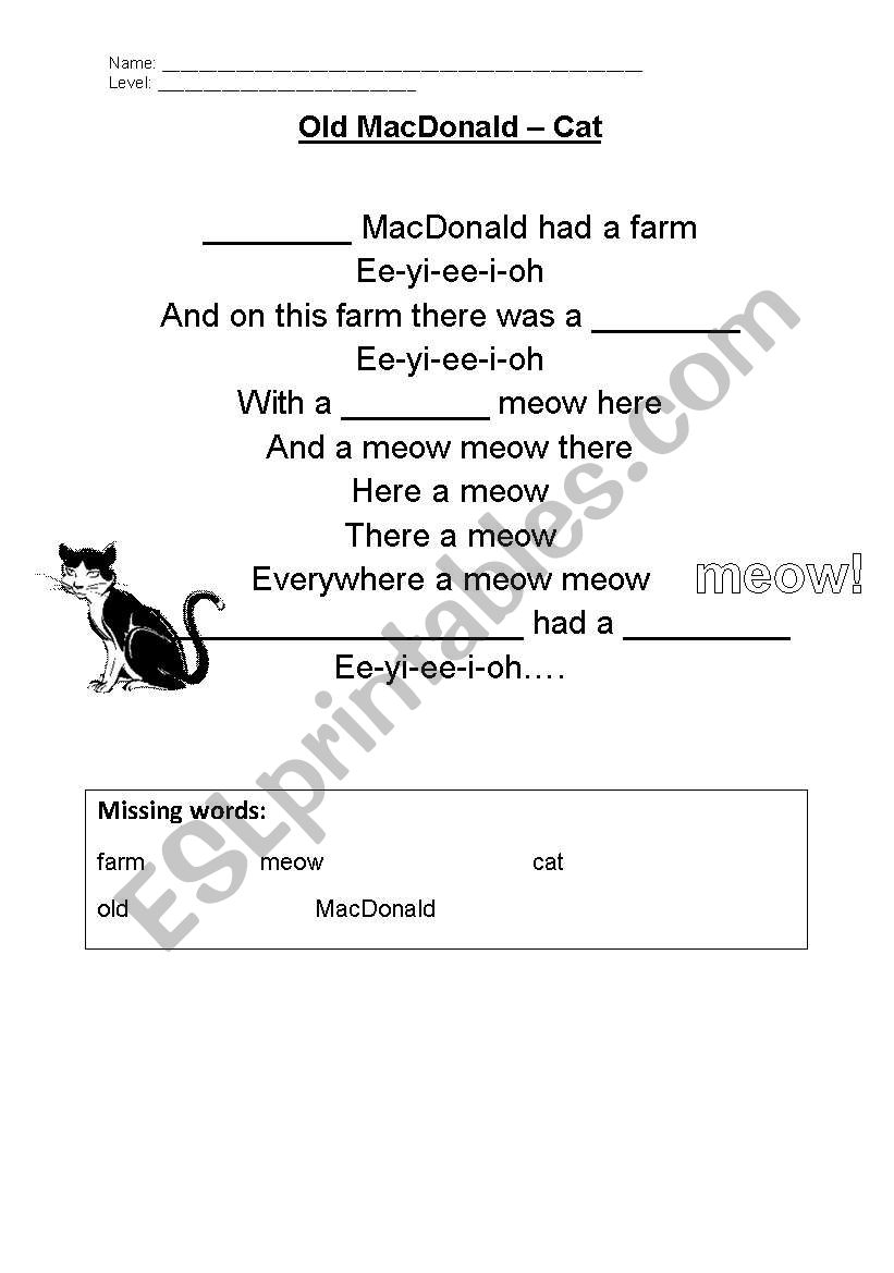 Old Macdonald - cat worksheet