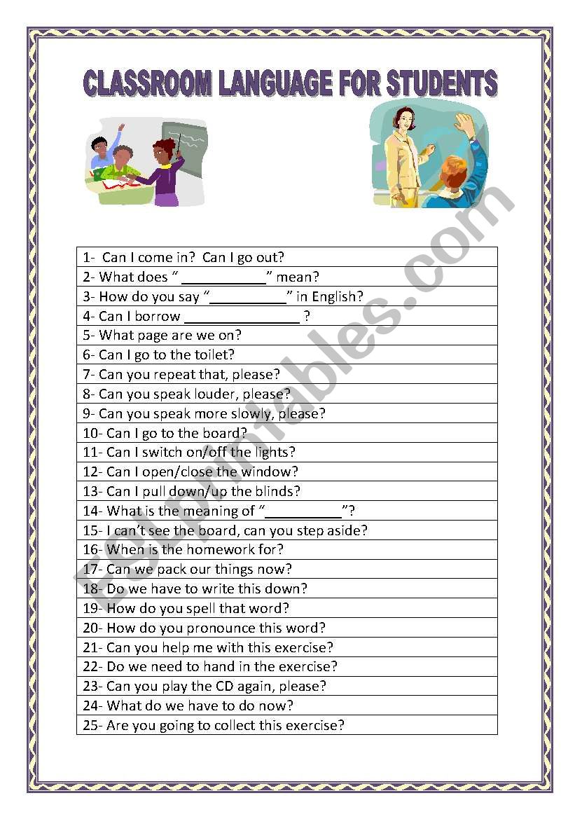 CLASSROOM LANGUAGE FOR STUDENTS. YOLANDA