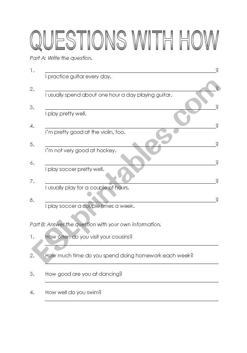 Questions with How - ESL worksheet by gofish343