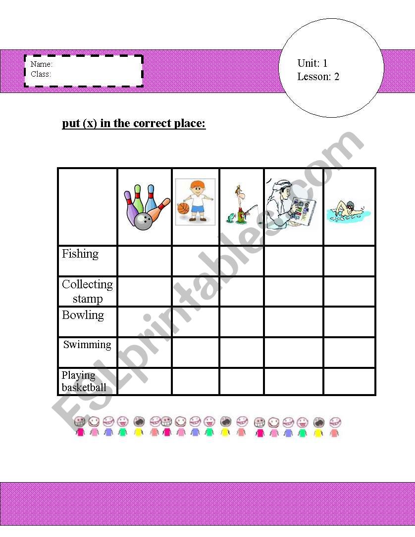 hobbies worksheet