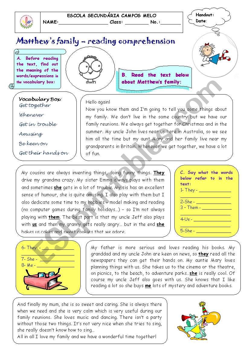 Matthews family worksheet