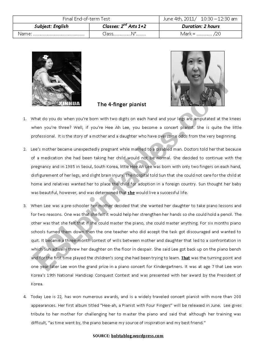    test  level 2 Secondary worksheet