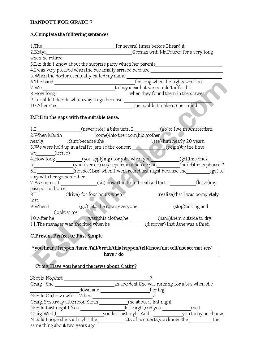 Tenses worksheet