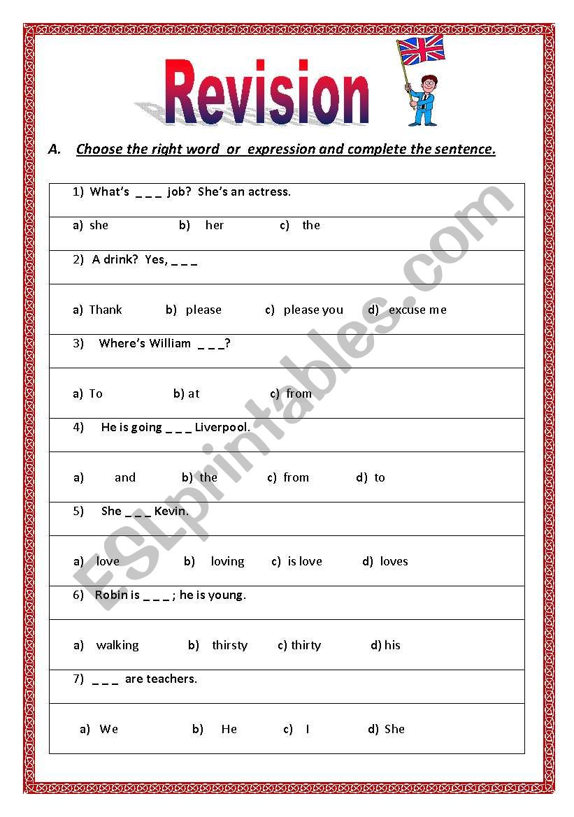 REVISION worksheet