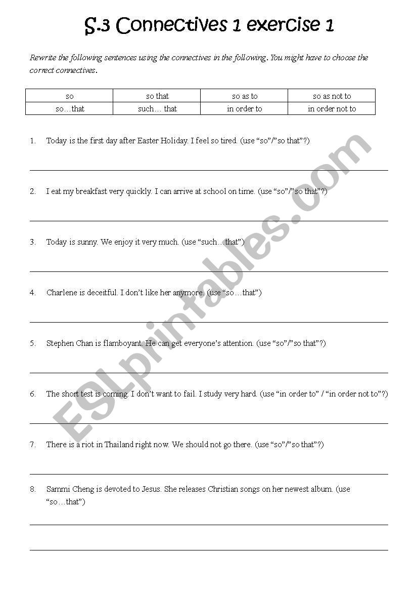 Connectives Exercises worksheet