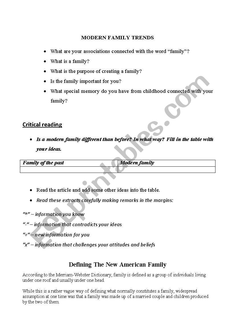 Modern Family Trends worksheet