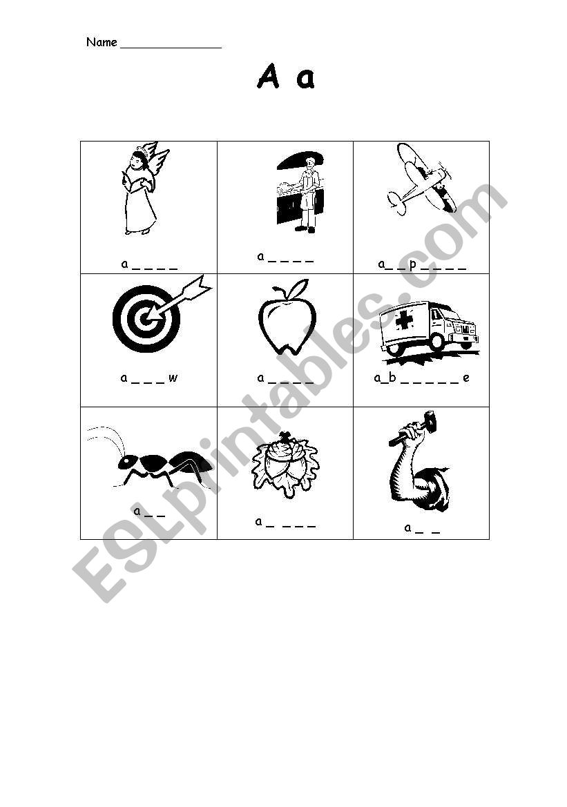 words starting with letter a worksheet