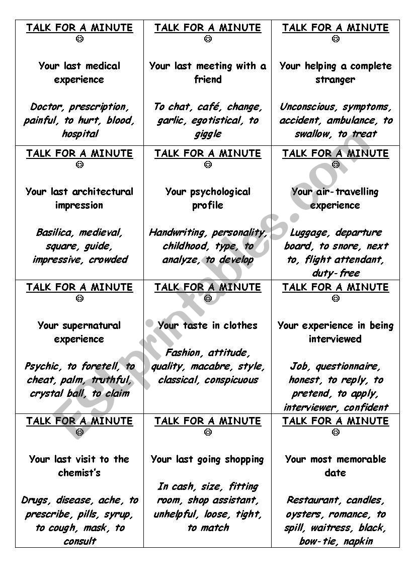 Talk for a Minute worksheet