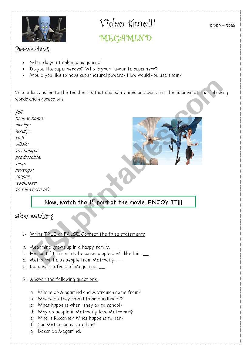 Megamind worksheet