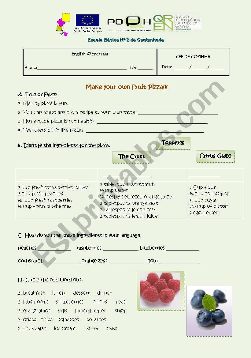 How to make fruit pizza! worksheet