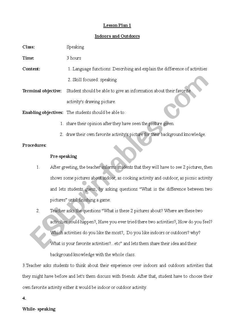 indoor activity worksheet