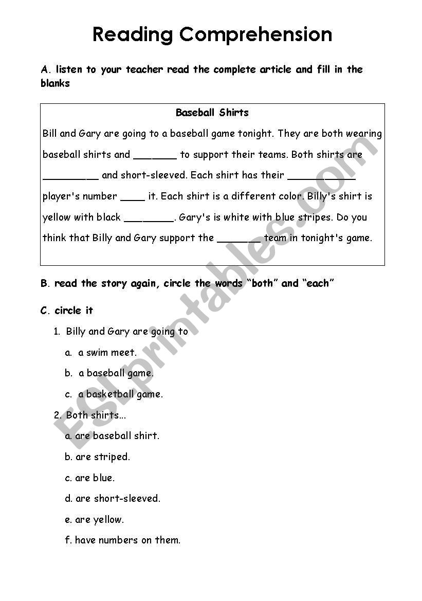 Reading Comprehension  worksheet