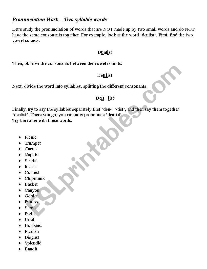 Pronunciation - Two-syllable words