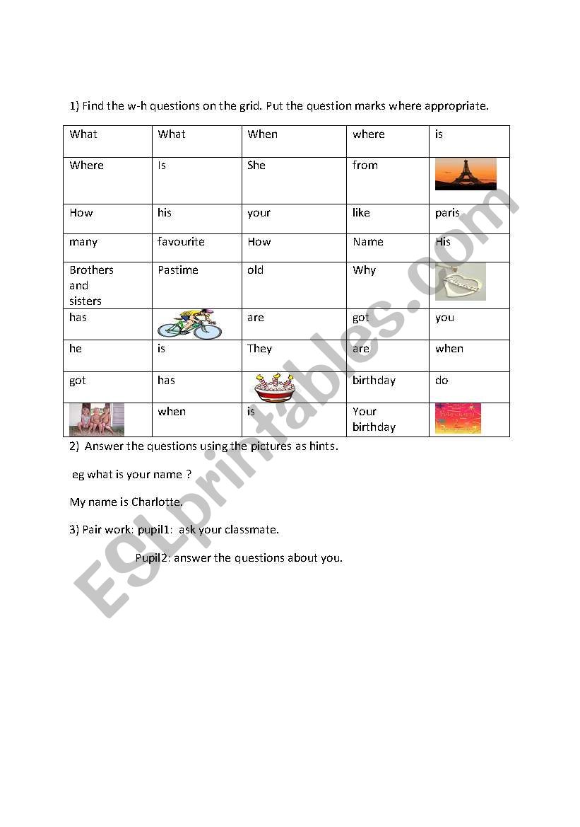 asking w/h questions worksheet