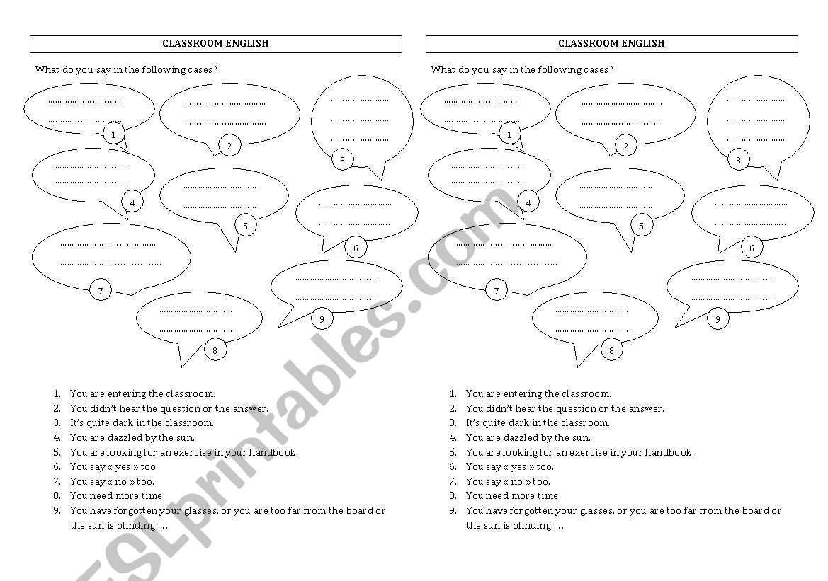 Classroom English worksheet