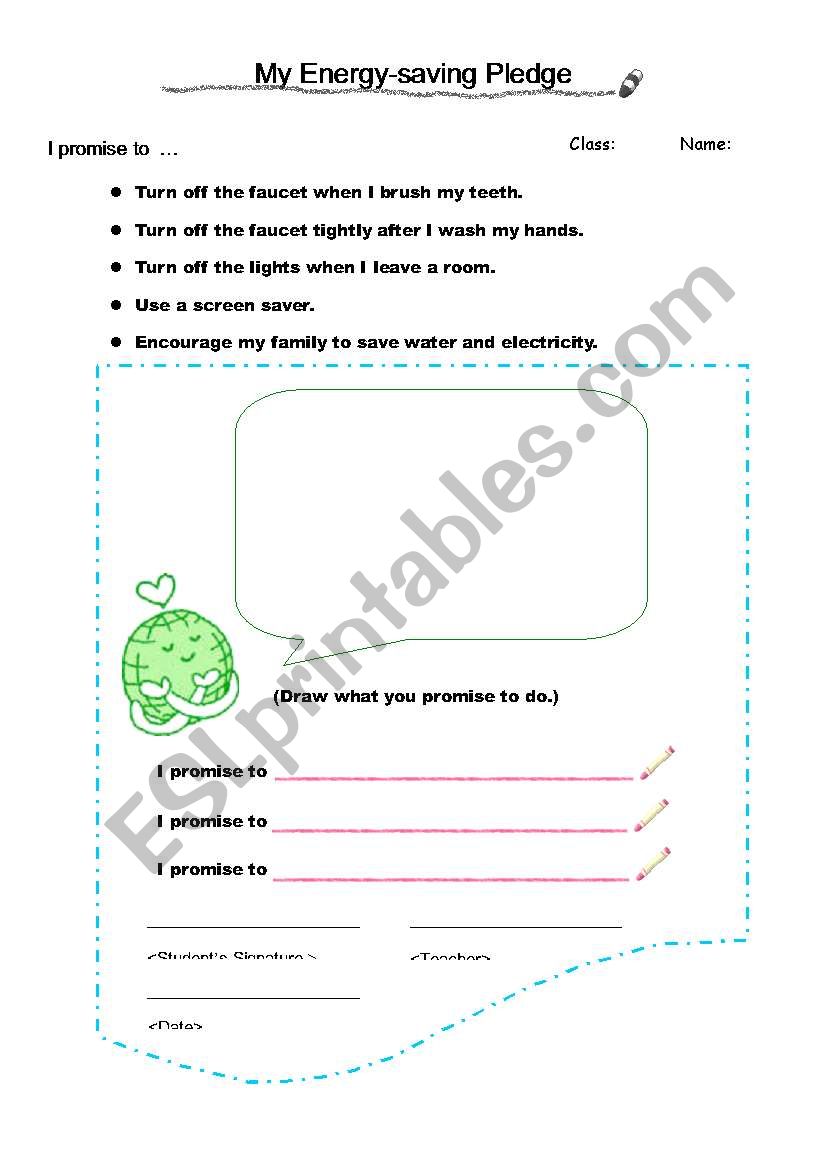 My Energy-saving Pledge worksheet