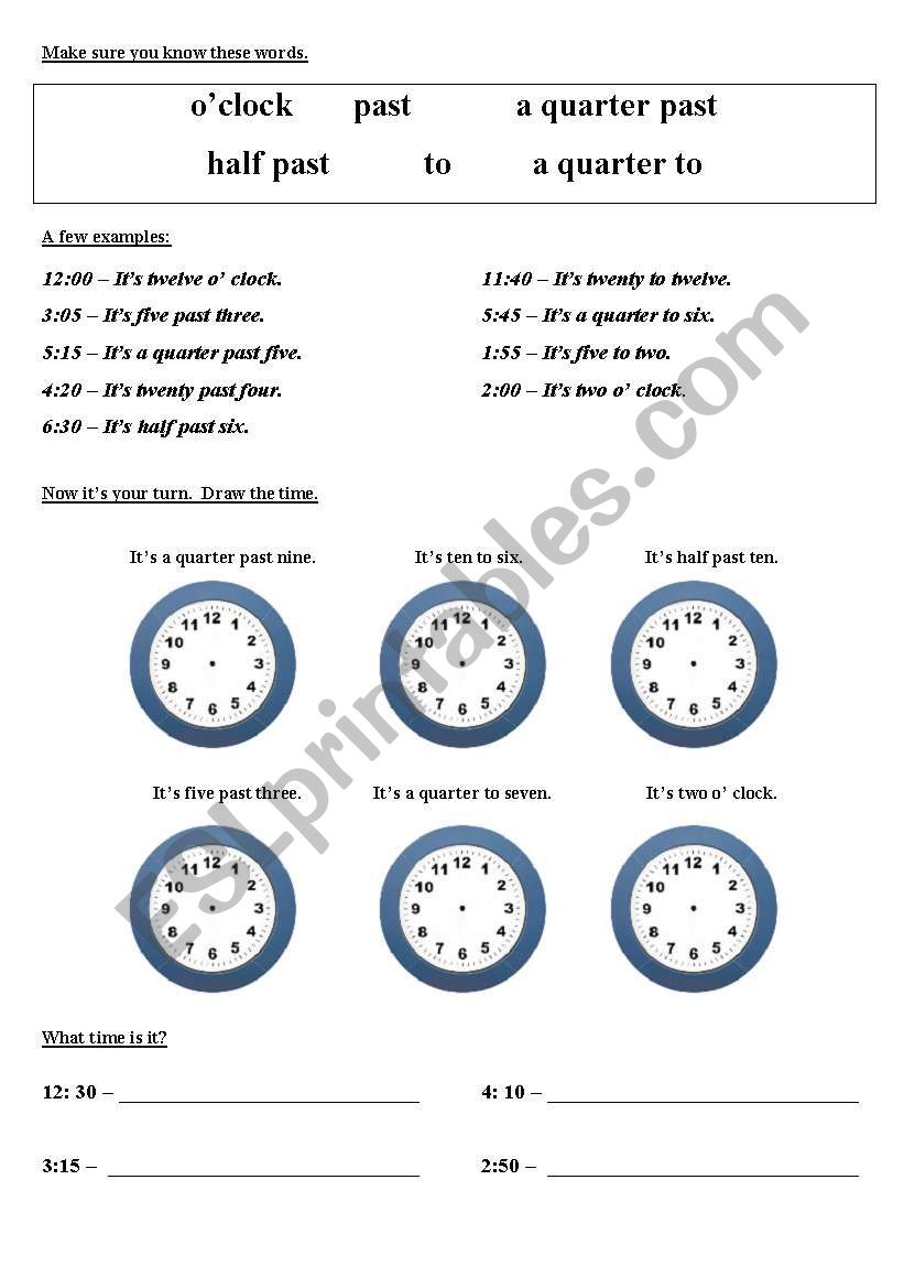 Time pracitce. worksheet