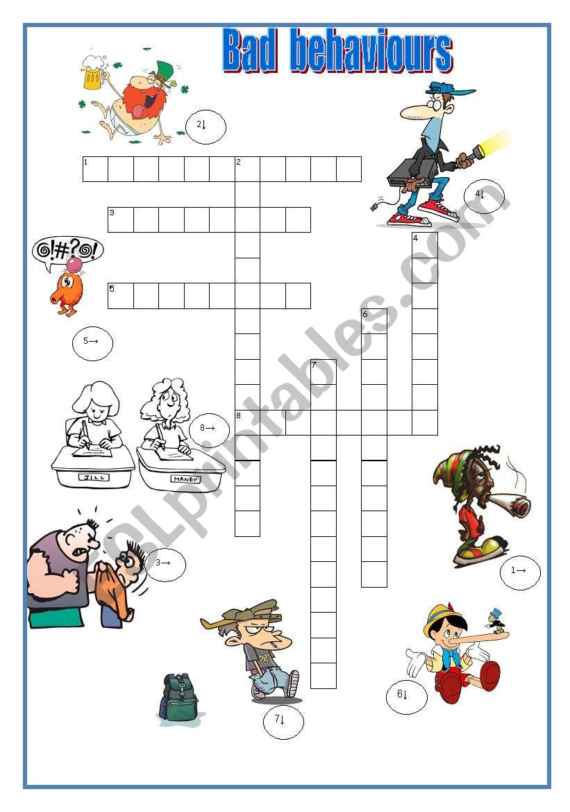 CROSSWORD / BAD BEHAVIOURS worksheet