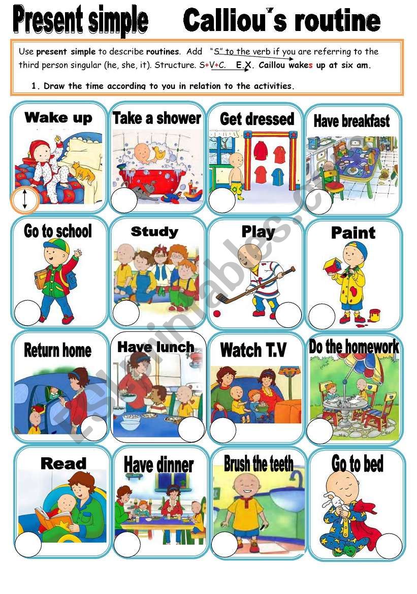 part 1 present simple CalliouÂ´s routine 