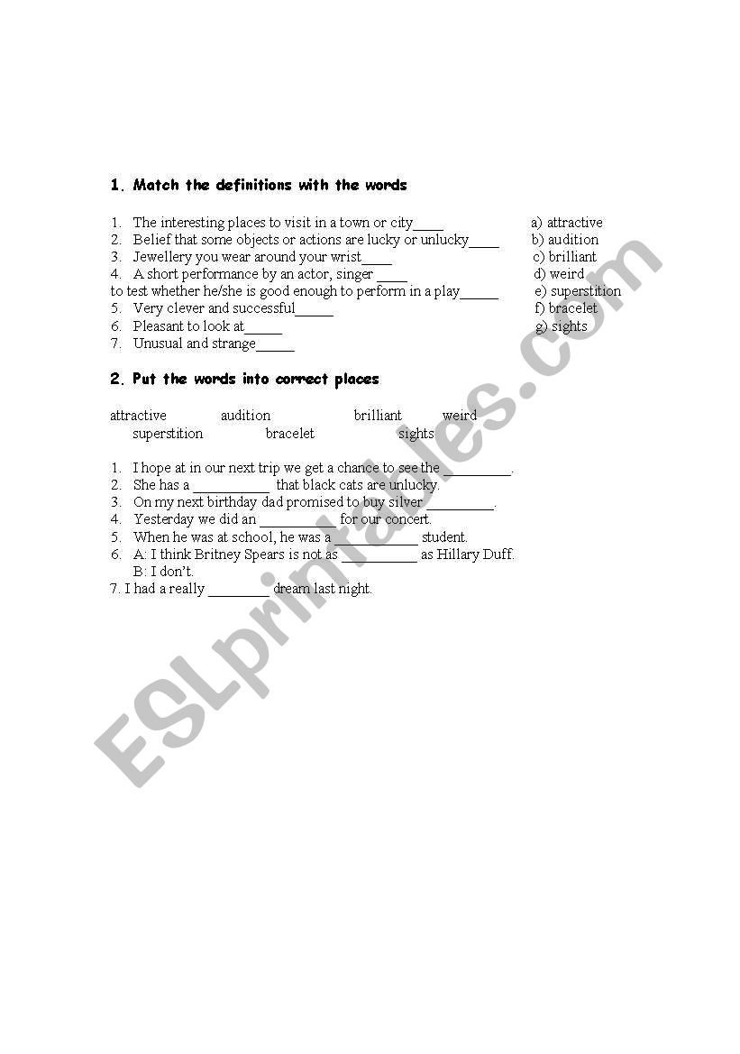 vocabulary worksheet