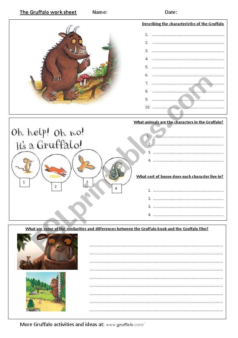 Gruffalo worksheet - includes answer page