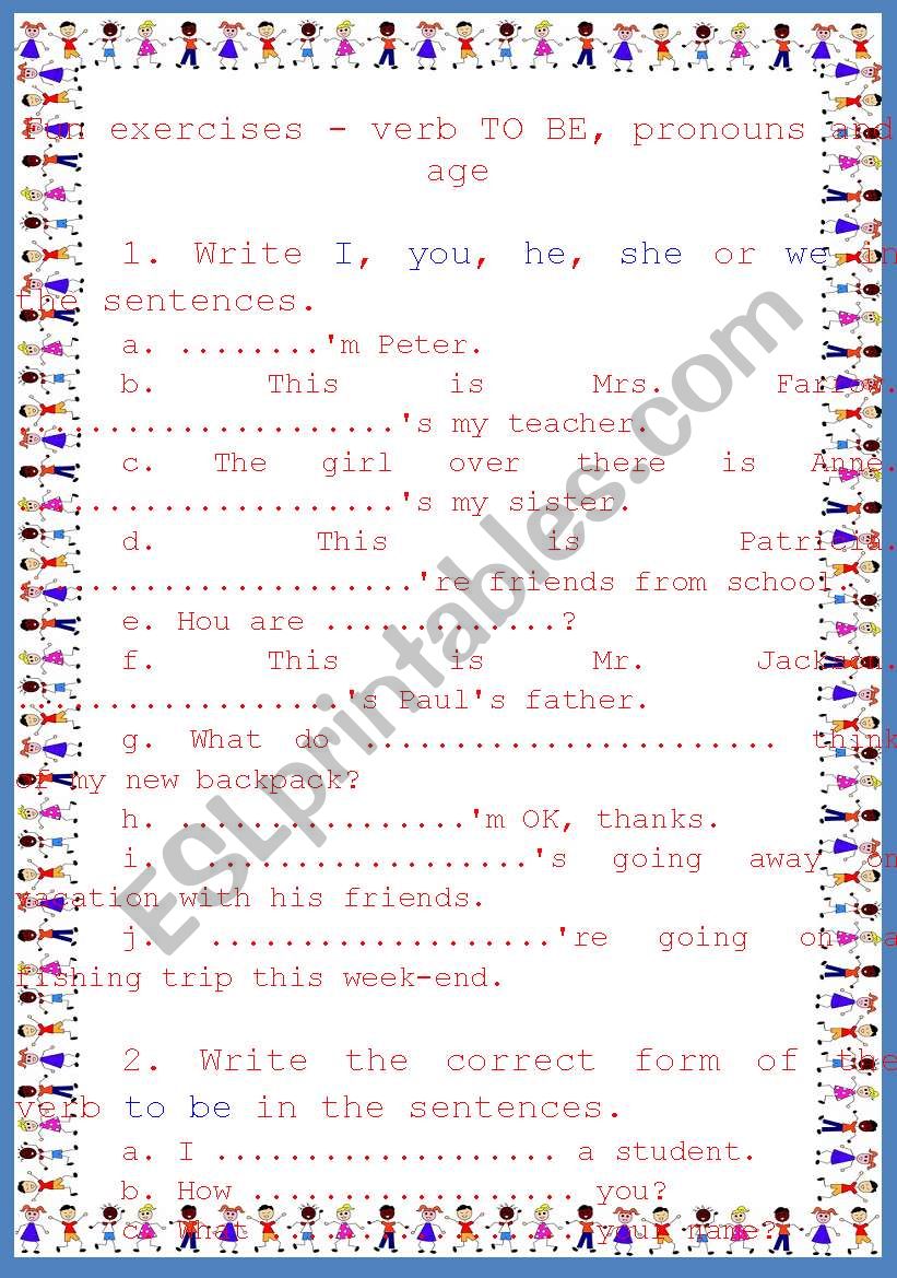 Exercises - verb TO BE, pronouns and age