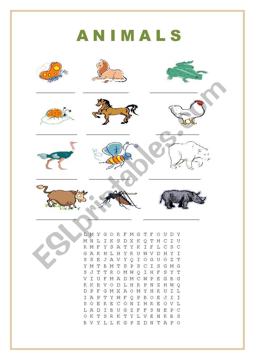 WORD SEARCH ANIMALS worksheet