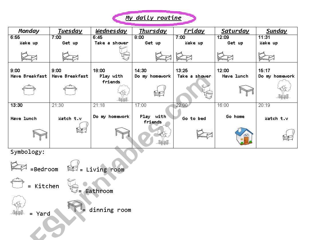 Daily routines timetable worksheet