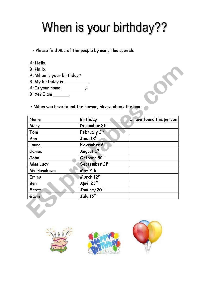 When is your birthday? worksheet