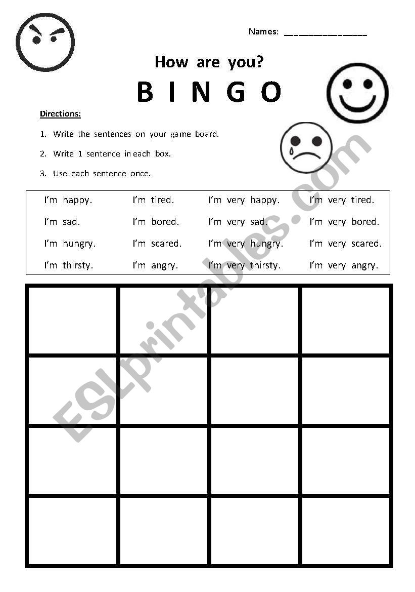 How Are You? BINGO Board worksheet