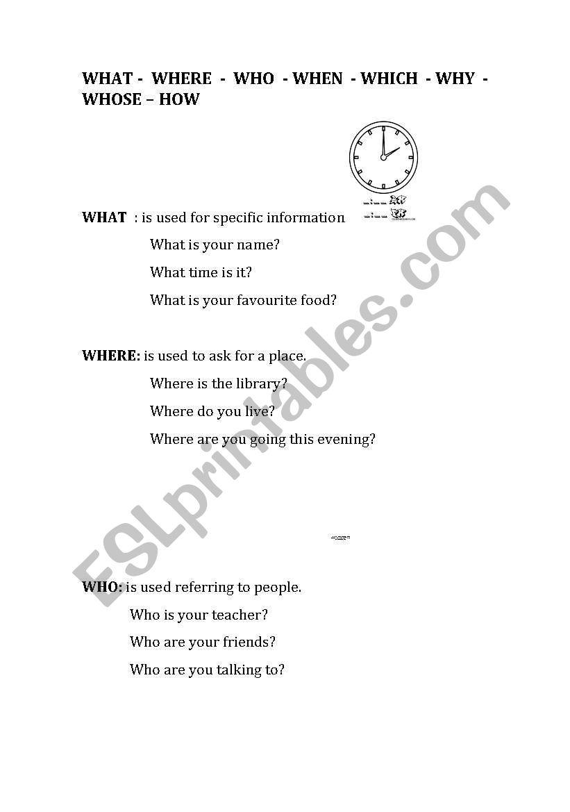 Question words worksheet