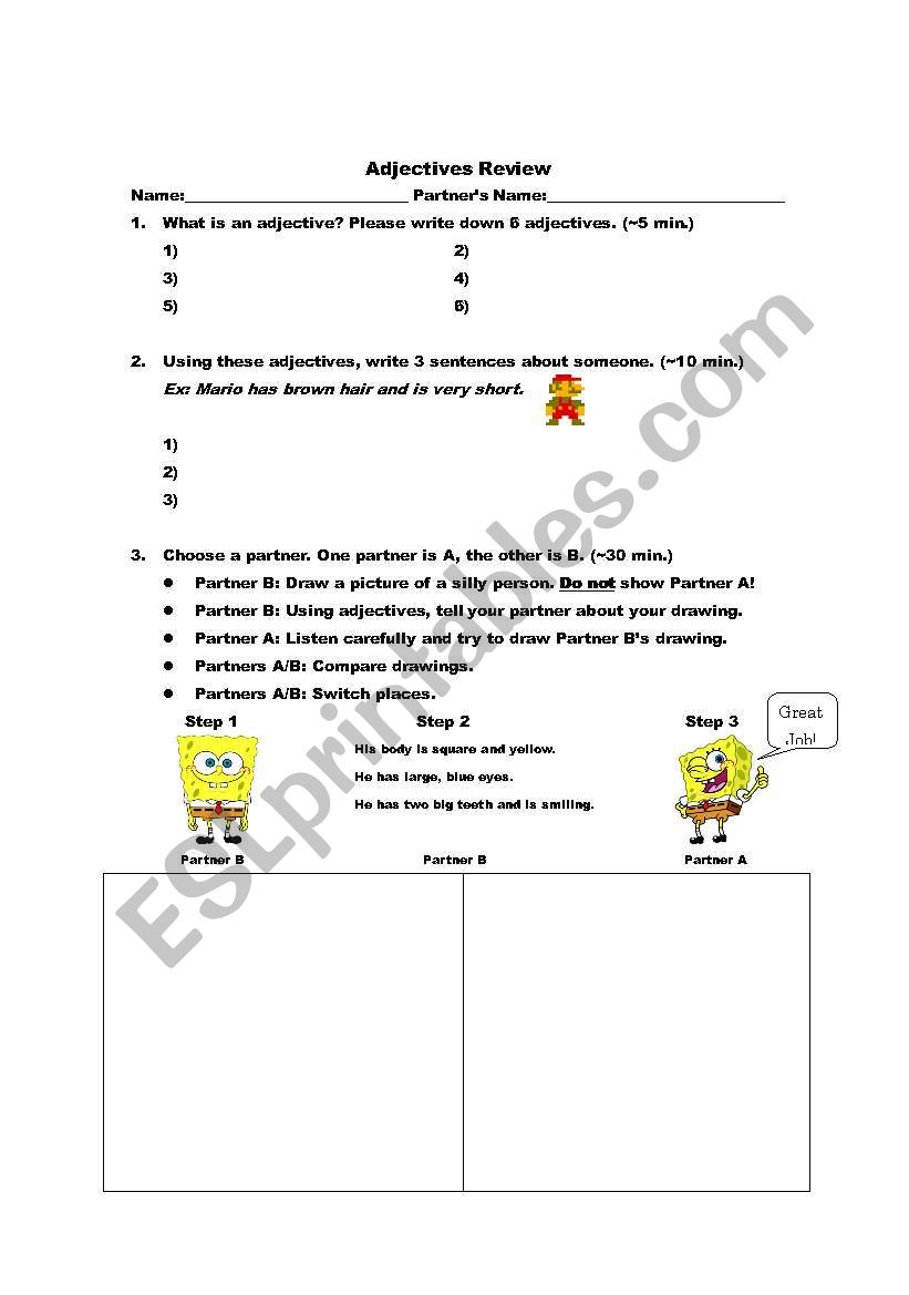 Adjectives Review & Activity worksheet