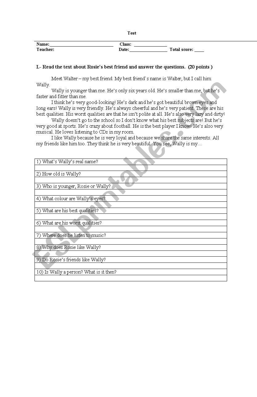 test worksheet