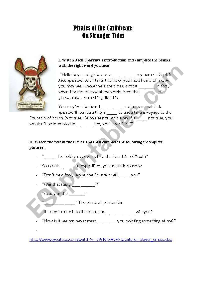 Pirates of the Caribbean: On Stranger Tides  worksheet