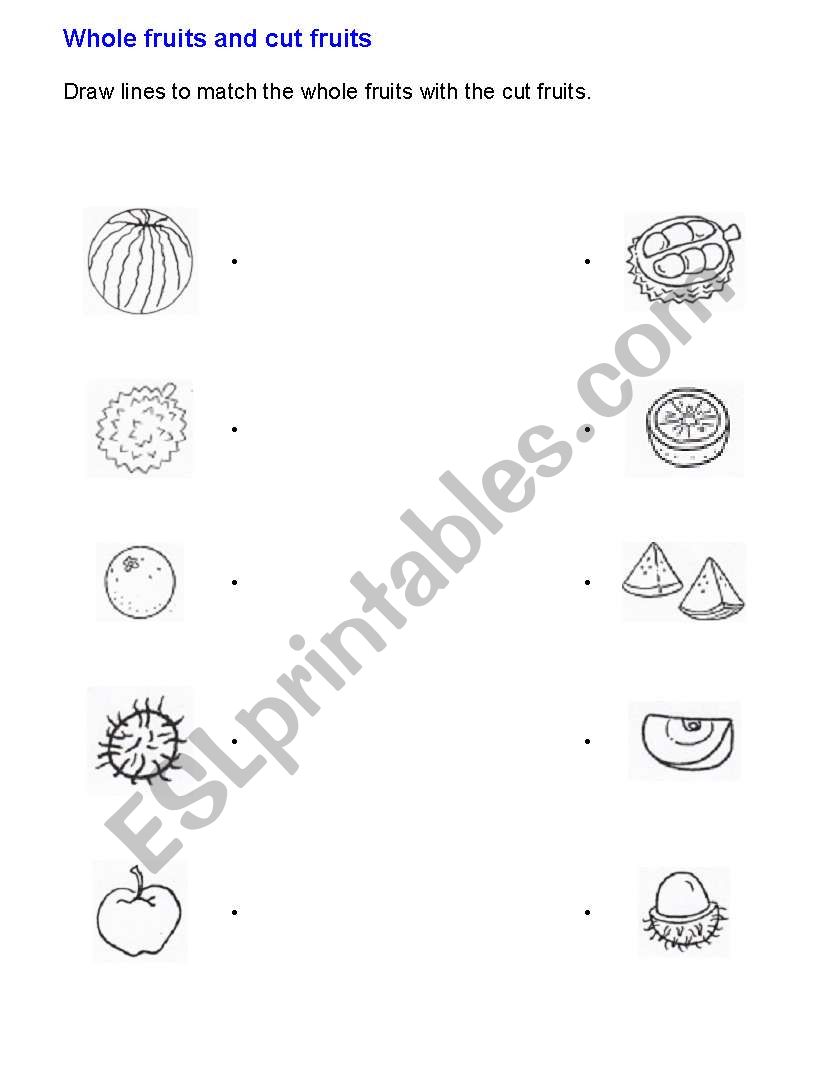 Whole fruits and cut fruits worksheet
