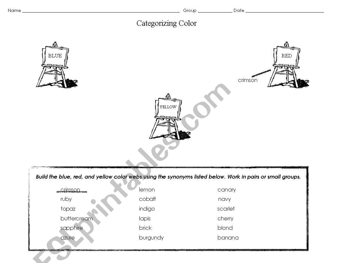 Categorizing Color worksheet