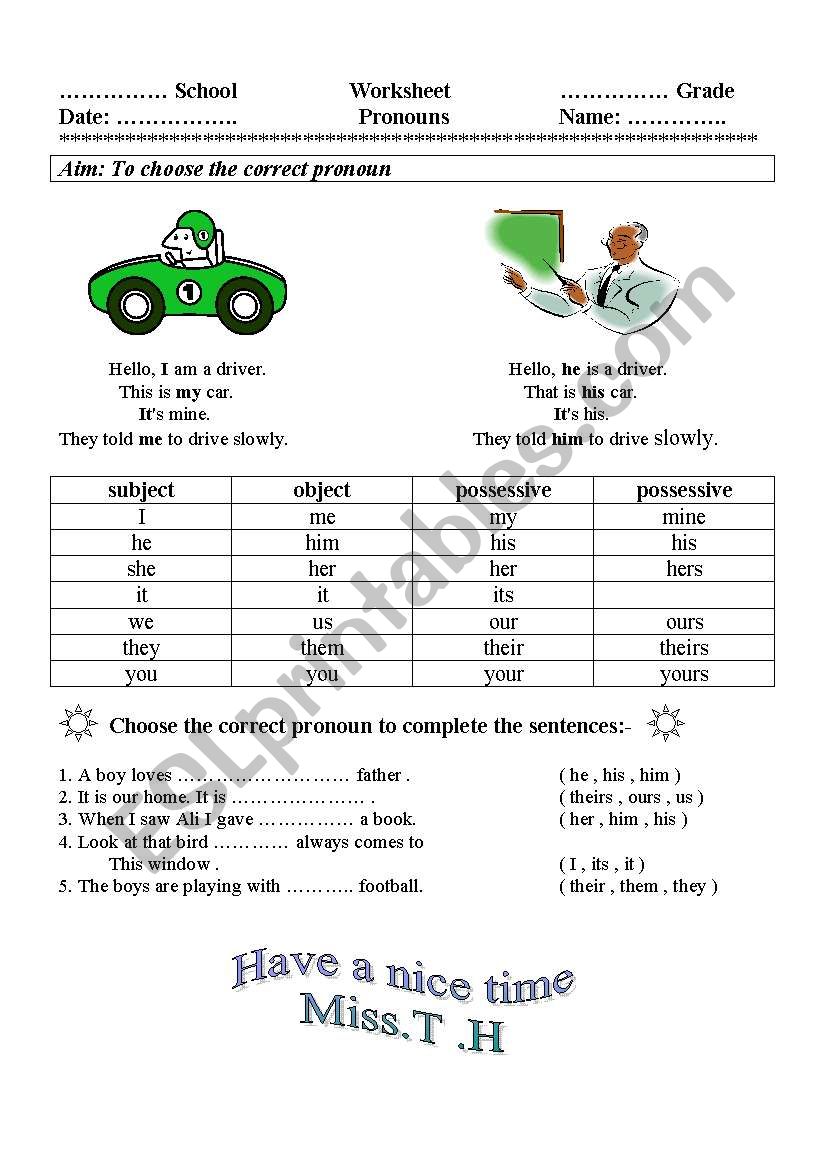 Pronouns worksheet