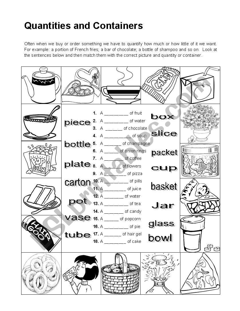 Quantities and Containers worksheet