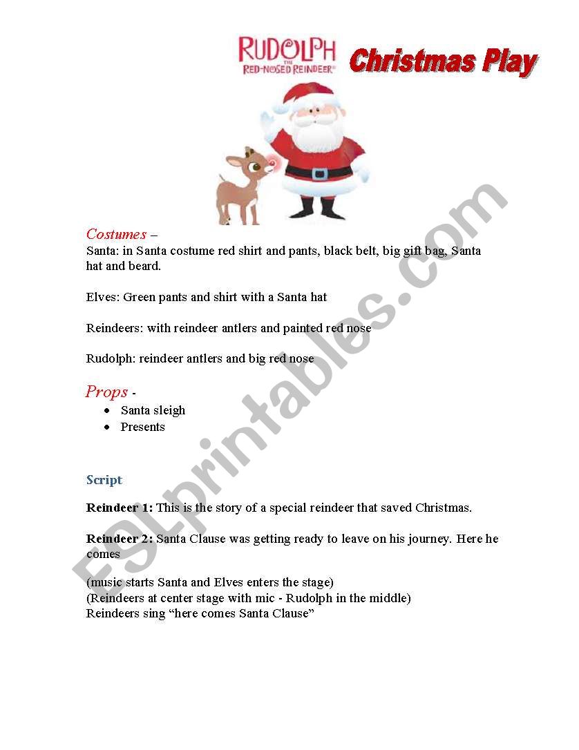 variabel øjenvipper Antologi Rudolph The Red Nosed Reindeer Christmas Play - ESL worksheet by ELTThailand