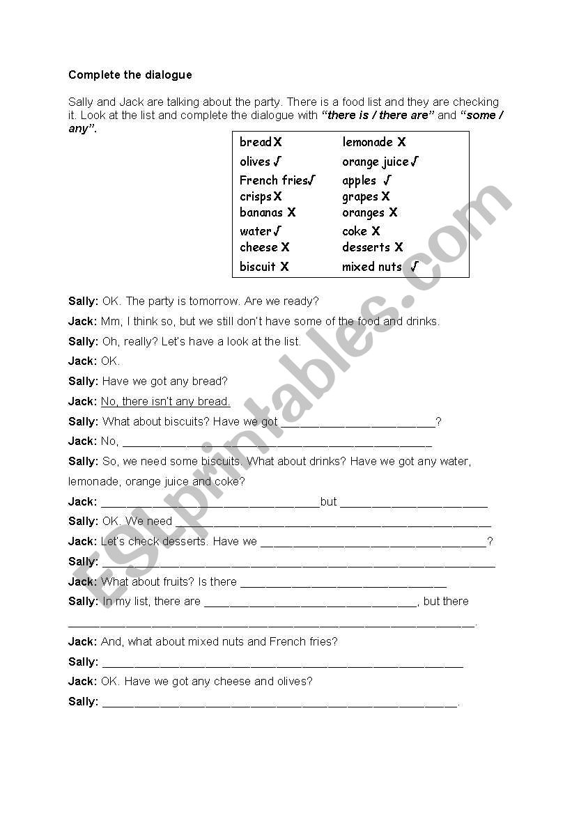 food dialogue worksheet