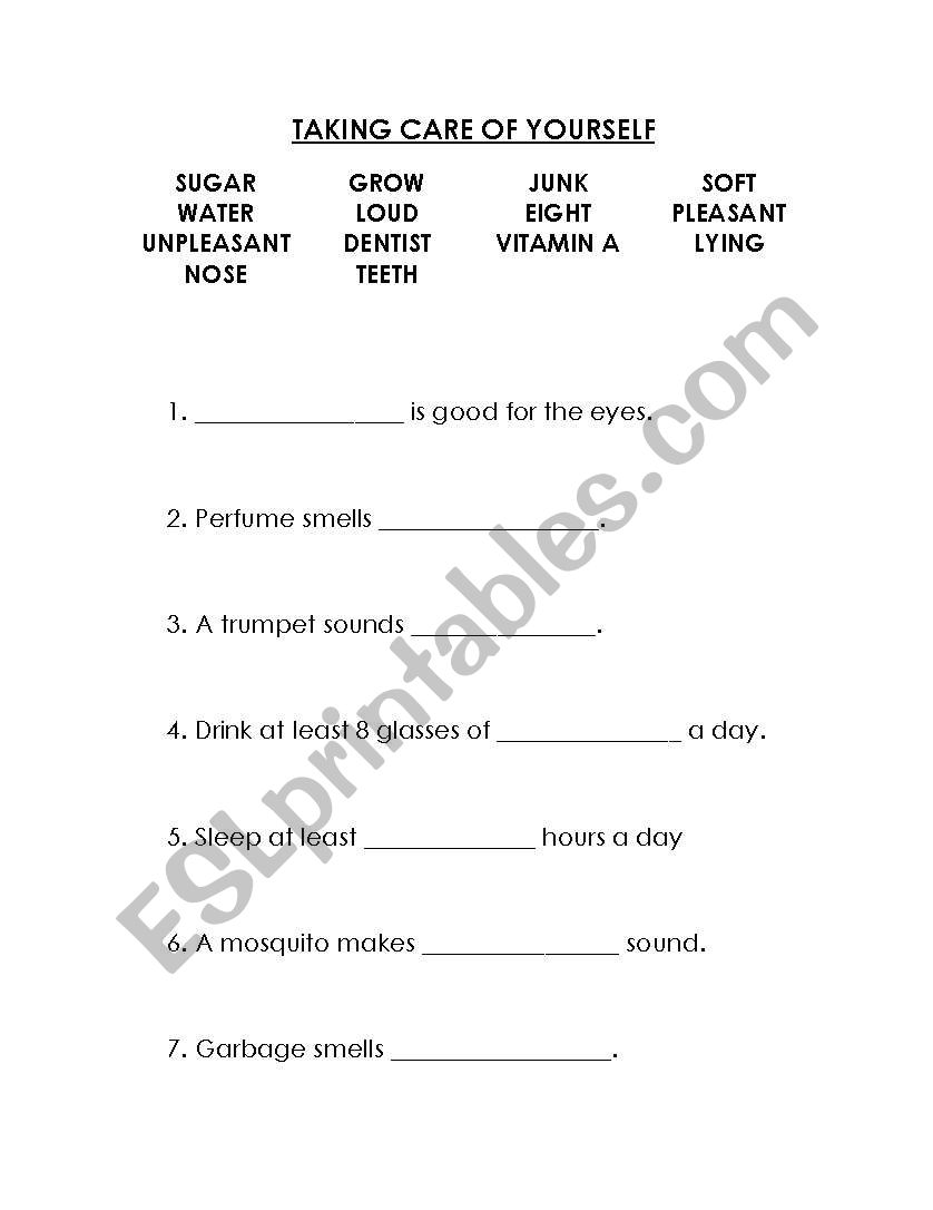 Taking care of yourself worksheet