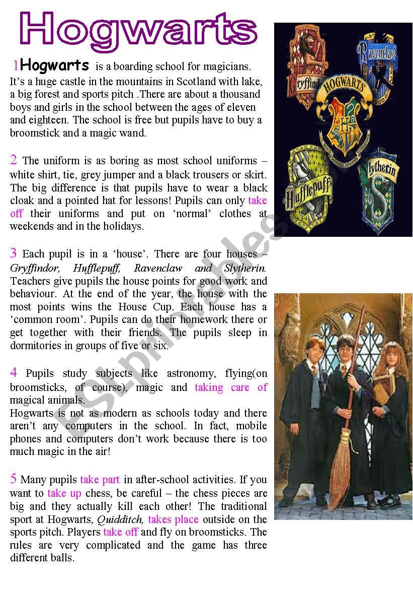 Hogwarts School worksheet
