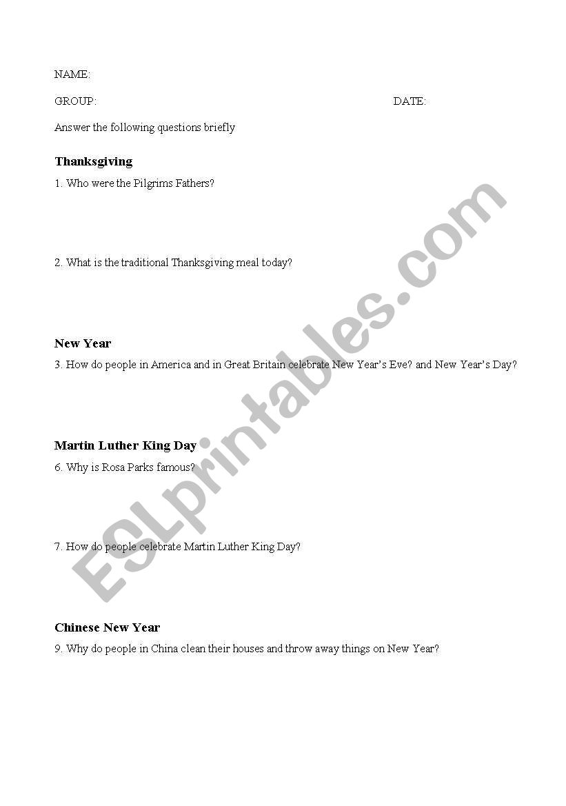 American and british culture worksheet